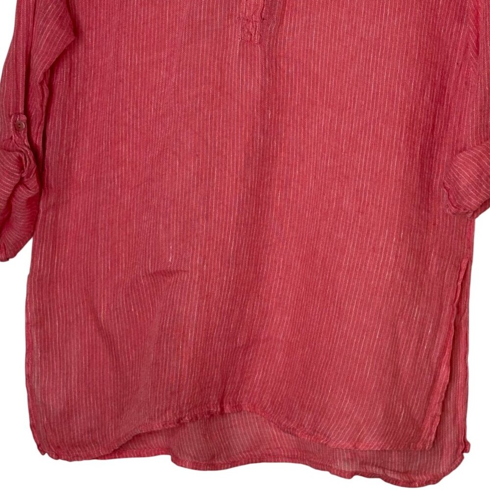 Eileen Fisher Women’s XS Coral 100% Linen Gauze Striped Henley Top Coastal - Picture 6 of 11